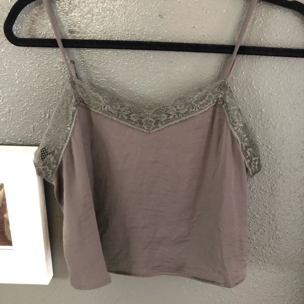 Faux silk olive green crop top tank